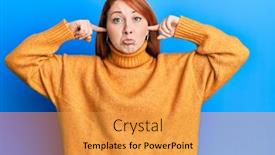  Presentation with noise - PPT layouts enhanced with beautiful-redhead-woman-putting-fingers background and a gold colored foreground