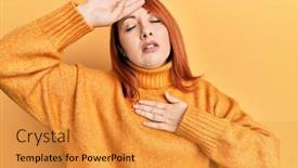  Presentation with fever - Slides having beautiful-redhead-woman-wearing-casual background and a gold colored foreground