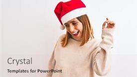  Presentation with christmas music - Beautiful PPT theme featuring beautiful redhead woman wearing christmas hat over isolated background dancing happy and cheerful smiling moving casual and confident listening to music backdrop and a lemonade colored foreground