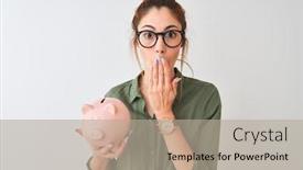  Presentation with woman piggy bank isolated - Theme having beautiful-redhead-woman-wearing-glasses background and a mint green colored foreground