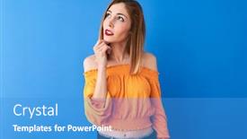  Presentation with blue orange - Beautiful presentation theme featuring beautiful-redhead-woman-wearing-orange backdrop and a teal colored foreground