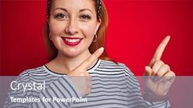  Presentation with navy - Beautiful theme featuring beautiful redhead woman wearing striped navy t-shirt standing over isolated red background smiling and looking at the camera pointing with two hands and fingers to the side backdrop and a gray colored foreground