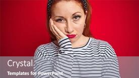  Presentation with navy - Presentation design consisting of beautiful redhead woman wearing striped navy t-shirt standing over isolated red background thinking looking tired and bored with depression problems with crossed arms background and a gray colored foreground