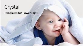  Presentation with babies - Presentation design having beautiful redheaded twin babies under blanket sucking thumb background and a light gray colored foreground