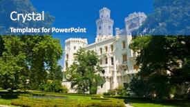  Presentation with renaissance - Slides with beautiful renaissance castle hluboka i the czech republic is located in gardens background and a teal colored foreground