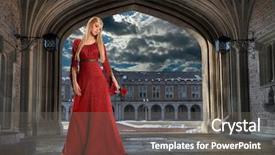  Presentation with renaissance - PPT theme consisting of beautiful renaissance woman holding rose background and a gray colored foreground