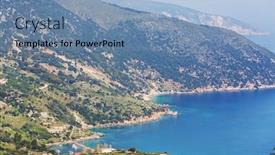  Presentation with green hills - PPT layouts having beautiful-rocky-coastline-in-greece background and a teal colored foreground