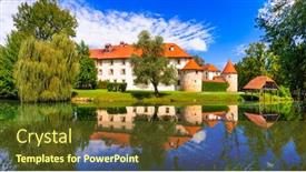  Presentation with romantic - Slide deck with castle on the island medieval background and a tawny brown colored foreground