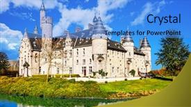  Presentation with belgium - Presentation theme enhanced with beautiful romantic castles of belgium -marnix bornem background and a teal colored foreground