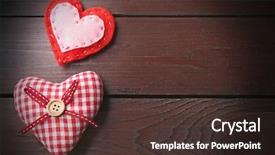  Presentation with wooden heart the slogan - Audience pleasing theme consisting of beautiful romantic hearts on wooden backdrop and a tawny brown colored foreground