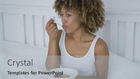  Presentation with healthy eating - Slide set featuring beautiful-romantic-model-with-curls background and a light gray colored foreground