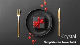  Presentation with romantic gift - PPT layouts having beautiful-romantic-table-setting background and a dark gray colored foreground
