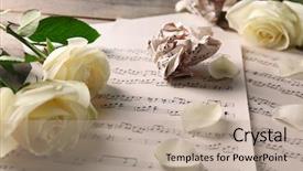  Presentation with music sheets - Slide deck featuring beautiful rose on music sheets background and a mint green colored foreground