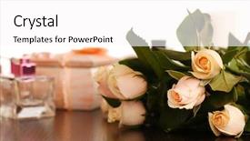  Presentation with war roses tudor rose - Presentation theme featuring beautiful roses perfumes on table near mirror background and a pink colored foreground