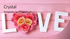  Presentation with singled green pink rose - Cool new slide deck with beautiful roses with word love backdrop and a lemonade colored foreground