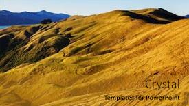  Presentation with green hills - Presentation theme with beautiful-rural-landscape background and a gold colored foreground