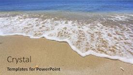  Presentation with blue crystal - Colorful PPT theme enhanced with beautiful sandy beach against blue sky and crystal blue water backdrop and a coral colored foreground