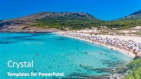  Presentation with beach - Audience pleasing slides consisting of beautiful-sandy-beach-of-cala backdrop and a teal colored foreground