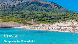  Presentation with beach - Theme with beautiful-sandy-beach-of-cala background and a teal colored foreground