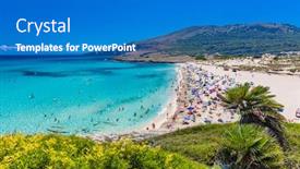  Presentation with beach - PPT layouts with beautiful-sandy-beach-of-cala background and a teal colored foreground