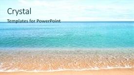  Presentation with skies - PPT theme consisting of beautiful sandy beach with calm water against blue skies background and a cool aqua colored foreground