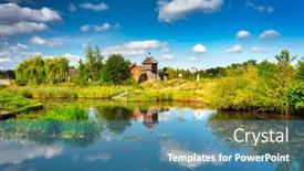  Presentation with trade - Amazing presentation theme having beautiful-scenery-at-the-settlement backdrop and a teal colored foreground