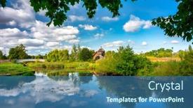  Presentation with trade - PPT theme consisting of beautiful-scenery-at-the-settlement background and a ocean colored foreground