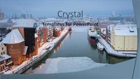  Presentation with winter river - Presentation theme featuring beautiful-scenery-of-gdansk-over background and a light blue colored foreground