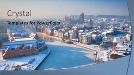  Presentation with winter river - Slide deck having beautiful-scenery-of-gdansk-over background and a light blue colored foreground