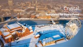  Presentation with winter river - Presentation theme consisting of beautiful-scenery-of-gdansk-over background and a coral colored foreground
