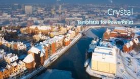  Presentation with winter river - Beautiful PPT theme featuring beautiful-scenery-of-gdansk-over backdrop and a ocean colored foreground