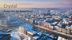  Presentation with winter river - Slides with beautiful-scenery-of-gdansk-over background and a light blue colored foreground