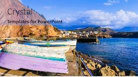  Presentation with fishing boats - Audience pleasing slide deck consisting of beautiful-scenery-of-grand-canary backdrop and a light blue colored foreground
