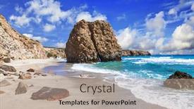  Presentation with greek - Presentation design with beautiful scenic beaches of greek islands - fyriplaka on milos island background and a mint green colored foreground