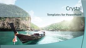  Presentation with motor boat in the sea - Slide deck enhanced with beautiful sea phi phi island background and a  colored foreground