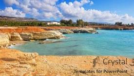  Presentation with sea shore - Beautiful PPT theme featuring beautiful-sea-shore-in-cyprus backdrop and a yellow colored foreground