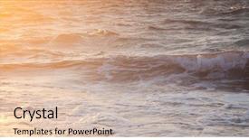  Presentation with sunset coast of the sea - Cool new presentation theme with beautiful sea waves at sunset backdrop and a soft green colored foreground