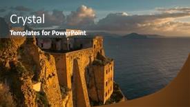  Presentation with volcano - Presentation theme featuring beautiful-seascape-from-the-island background and a ocean colored foreground