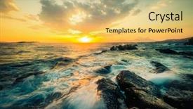  Presentation with beautiful midnight sun over - Slide deck having beautiful seascape with rocks background and a yellow colored foreground