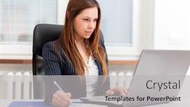  Presentation with secretary - Cool new slide deck with beautiful secretary at work backdrop and a light gray colored foreground