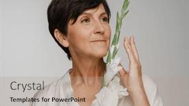  Presentation with flower woman - Slide set consisting of beautiful-senior-woman-with-short background and a coral colored foreground