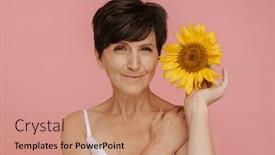  Presentation with sunflower sunflower sunflower sunflower sunflower - PPT theme having beautiful-senior-woman-with-short background and a coral colored foreground