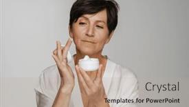  Presentation with studio - PPT theme having beautiful-senior-woman-with-short background and a  colored foreground