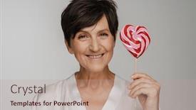  Presentation with lollipop - Slide set featuring beautiful-senior-woman-with-short background and a coral colored foreground