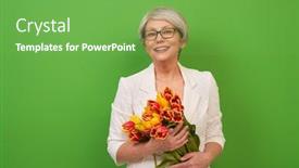  Presentation with yellow color - PPT theme enhanced with beautiful-senior-woman-with-yellow background and a seafoam green colored foreground