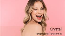  Presentation with long hair - Colorful PPT theme enhanced with beautiful sensual topless woman backdrop and a coral colored foreground