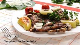  Presentation with meat food - PPT theme enhanced with beautiful served food on plate background and a coral colored foreground