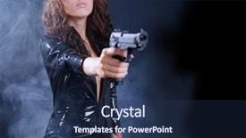  Presentation with sexy girl - Audience pleasing PPT theme consisting of beautiful sexy girl holding gun backdrop and a navy blue colored foreground