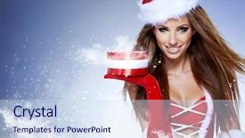  Presentation with sexy girl - Audience pleasing PPT theme consisting of beautiful sexy girl wearing santa backdrop and a sky blue colored foreground