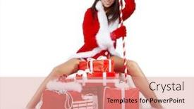  Presentation with sexy girl - Colorful PPT theme enhanced with beautiful sexy girl wearing santa claus clothes backdrop and a coral colored foreground